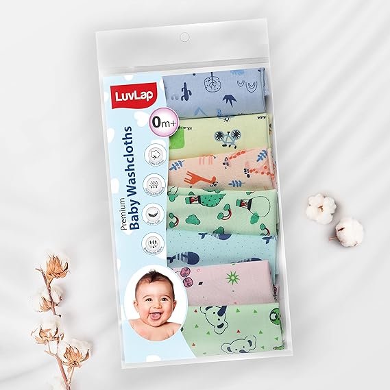 LuvLap Hosiery Cotton Cloth Premium Baby Washcloth for New Born, Washable, Reusable, Absorbent, Extra Soft Face Towels