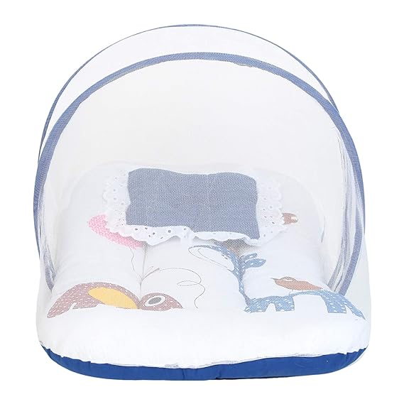 super-minis Digital Print Cotton Bedding Set Thick Base Fold-able Blue With Mosquito Net And Head Pillow